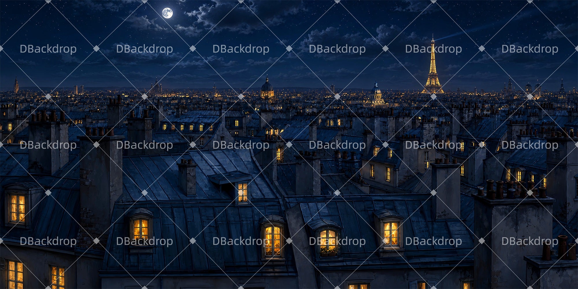 Movie Theater Backdrop Paris Rooftop Skyline Large Stage Backdrops LXX66-T162