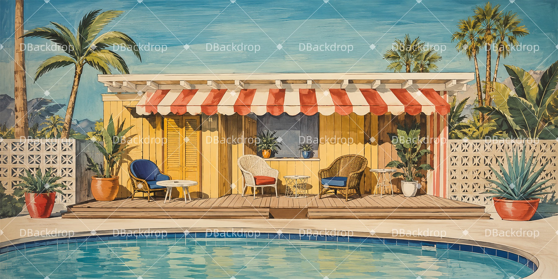 Large Stage Backdrops Tropical Pool House Backdrop For Theater LXX66-T167