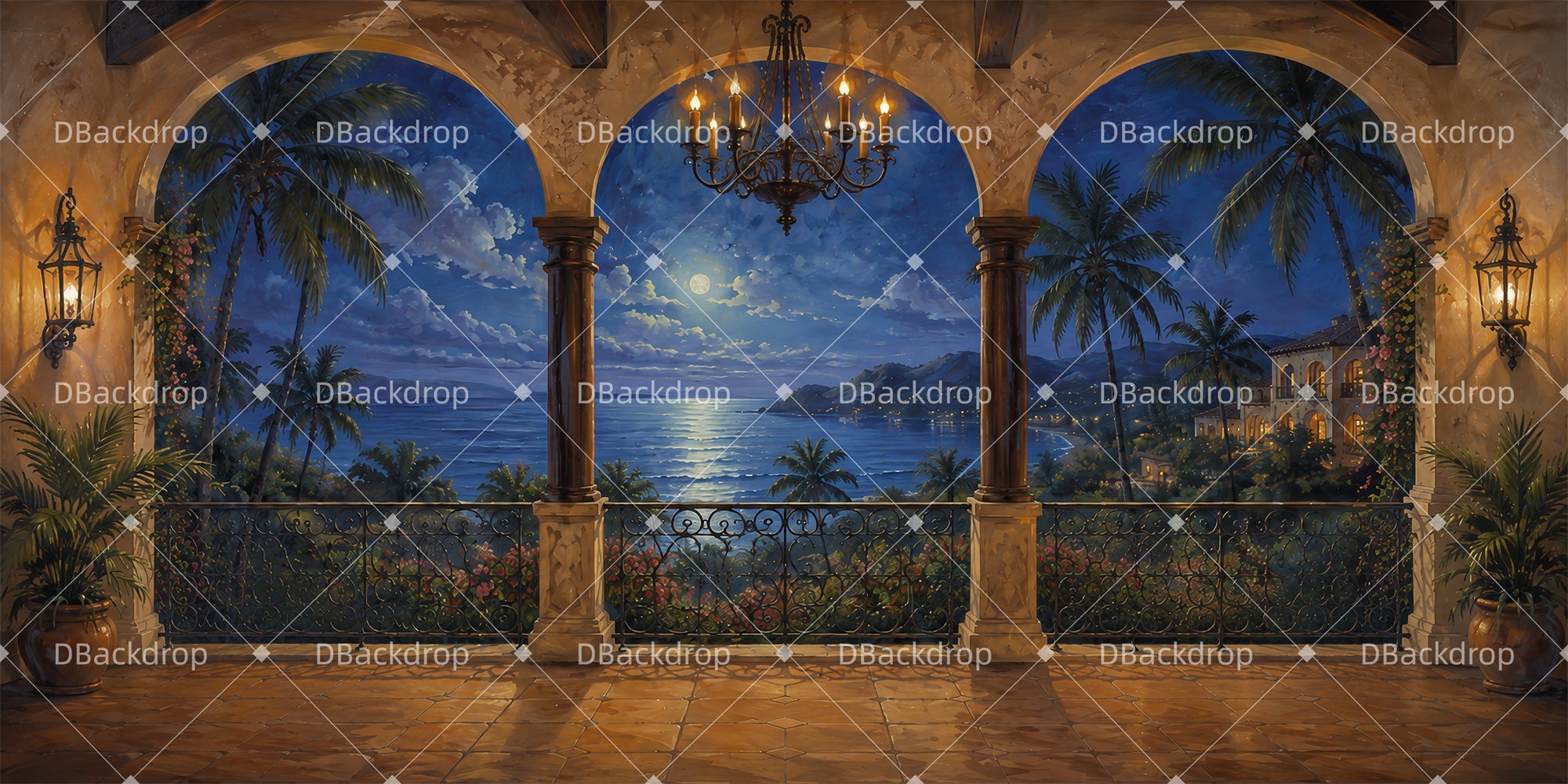 Large Stage Backdrops Island Moon Terrace School Dance Backdrop LXX66-T19
