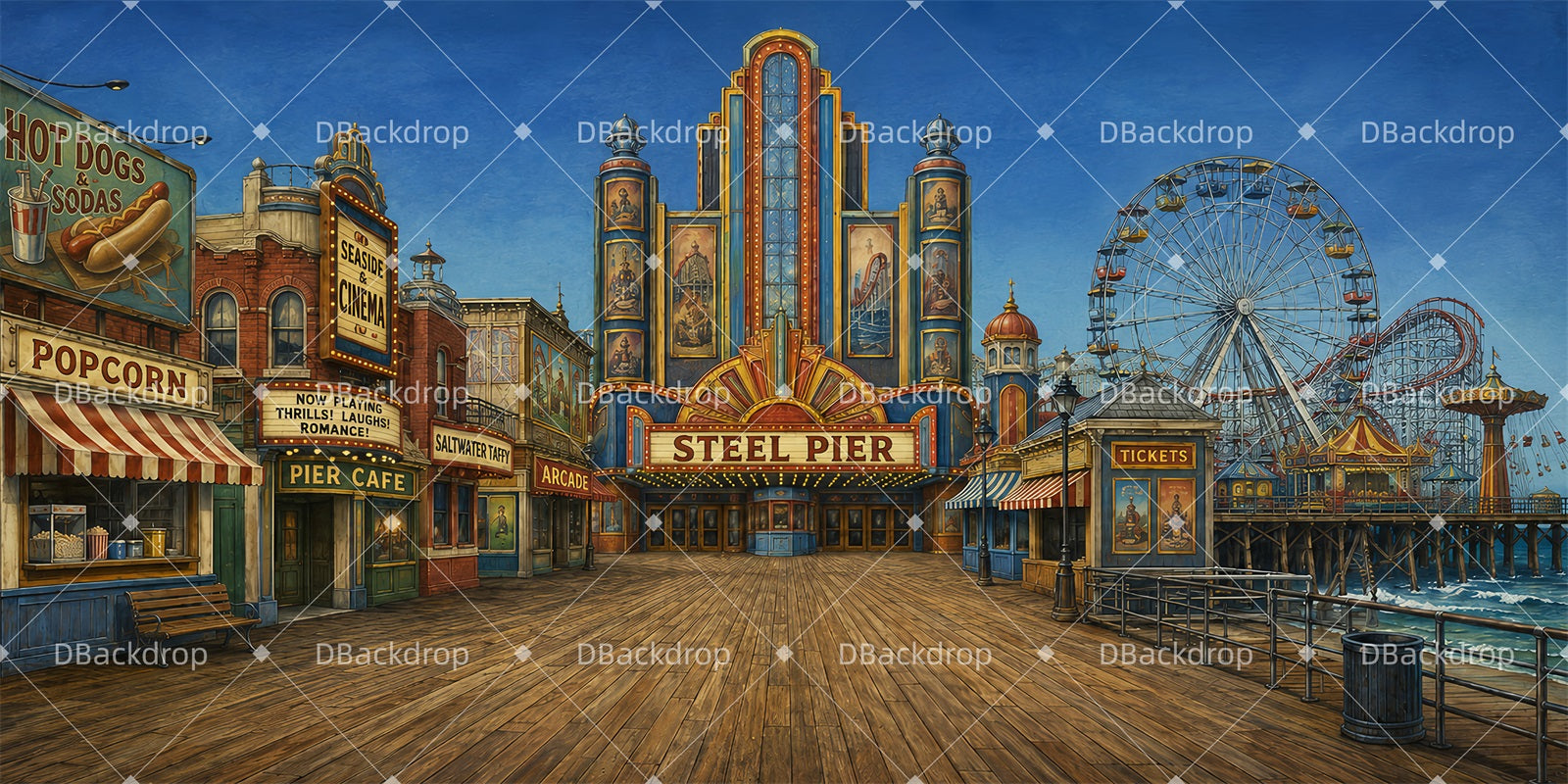 Large Stage Backdrops Amusement Pier School Play Backdrops LXX66-T83