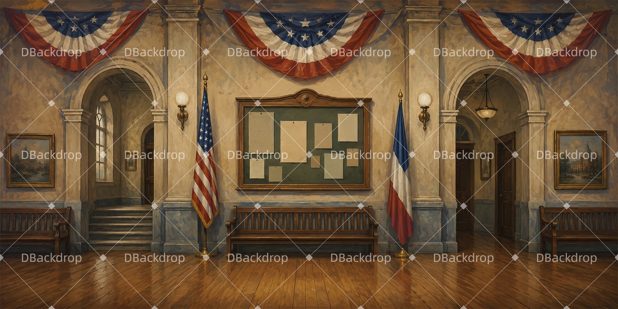 Movie Theater Backdrop Vintage Town Hall Stage Backdrop Ideas LXX66-T86