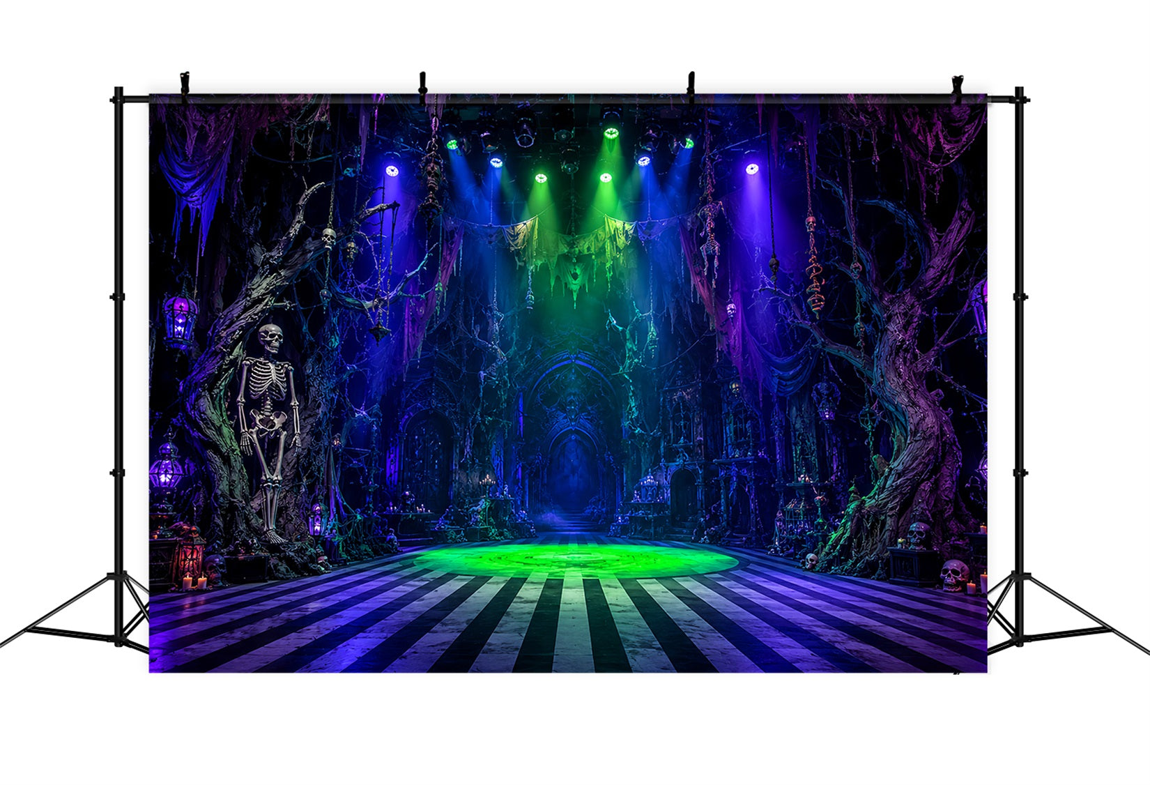 Halloween Party Photo Backdrop Ideas Skeleton Haunted Hall Spotlight Creepy Halloween Backdrop LXX67-101