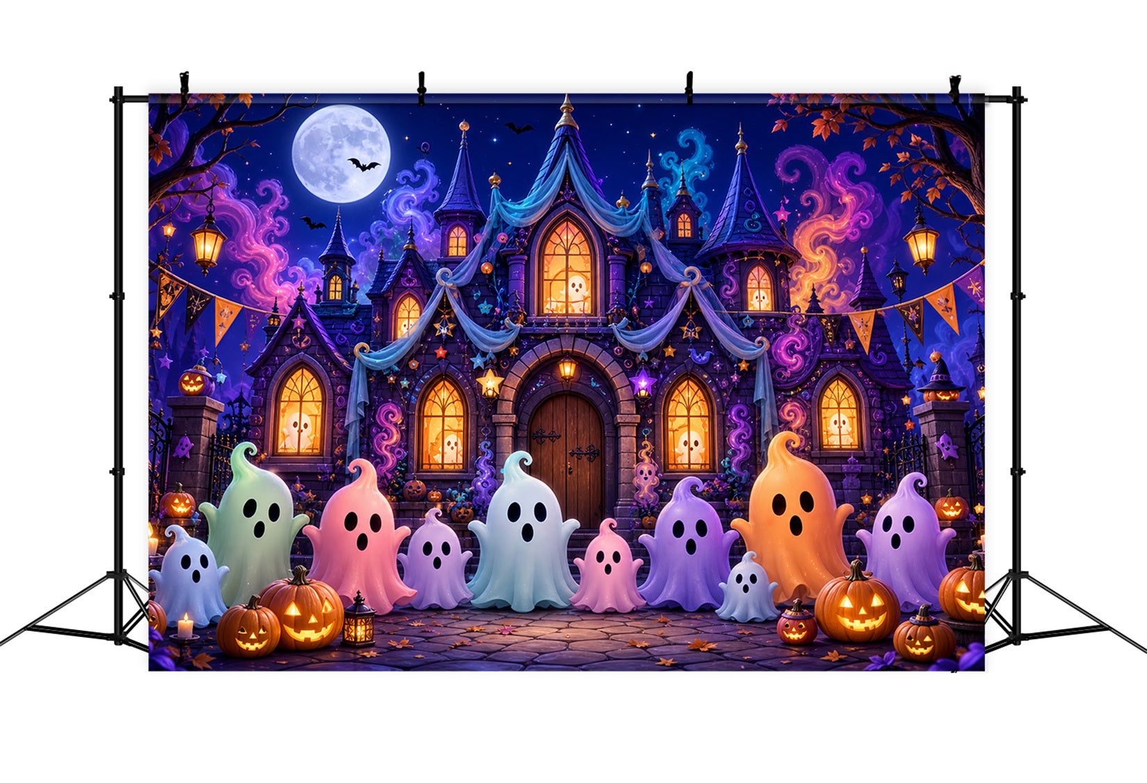 Halloween Scene Backdrop Pastel Ghost Castle Party Backdrop For Halloween LXX67-103