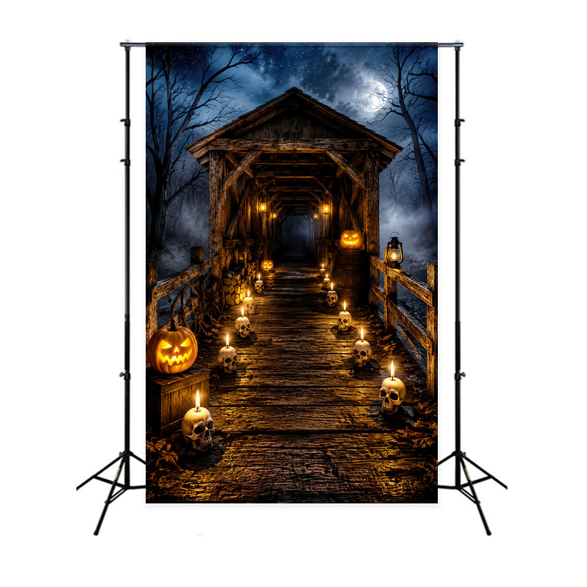 Halloween Outdoor Backdrop Skull Candle Covered Bridge Halloween Backdrops For Photos LXX67-11