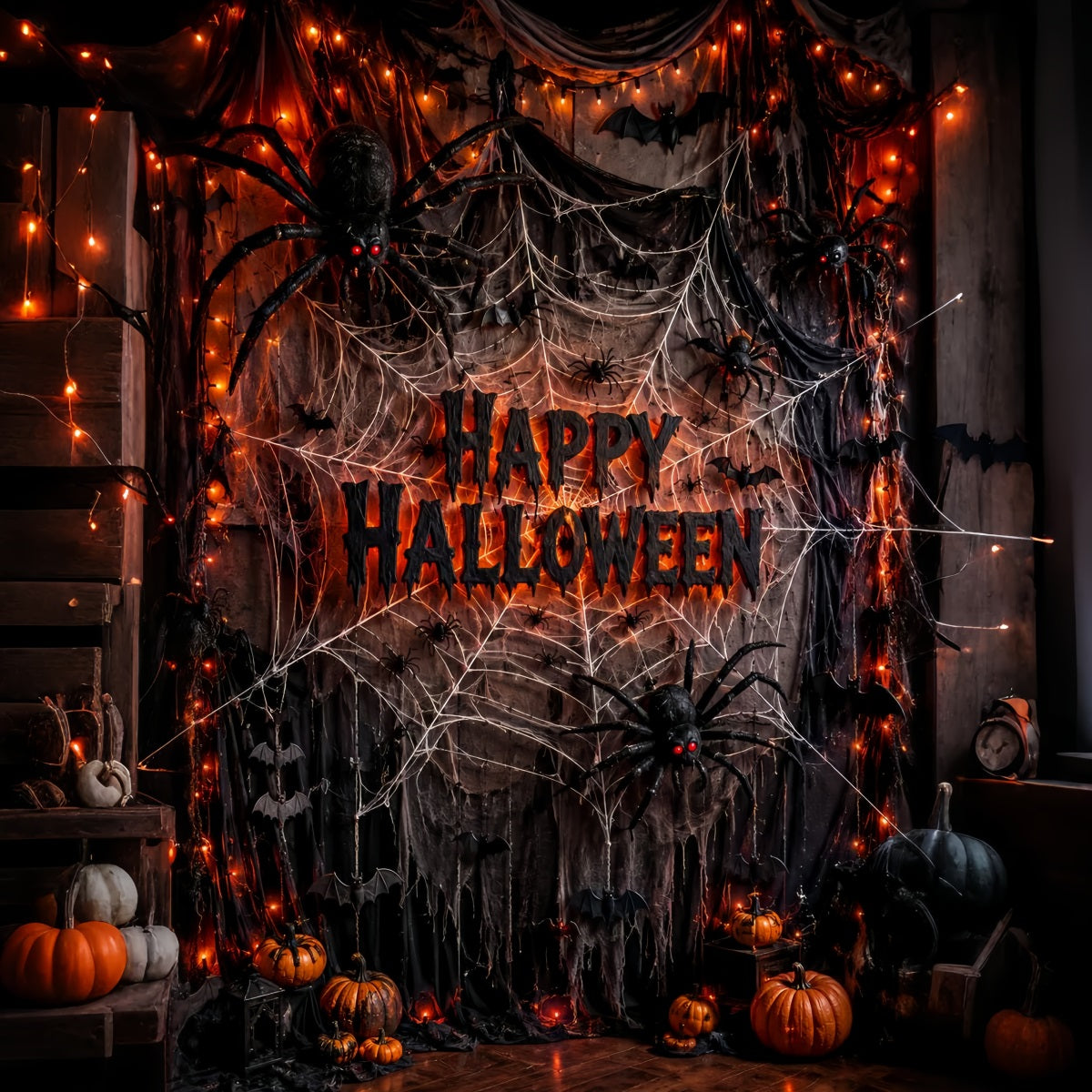 Halloween Theme Backdrop Giant Spider Web Drapes Halloween Backdrop For Photos LXX67-111
