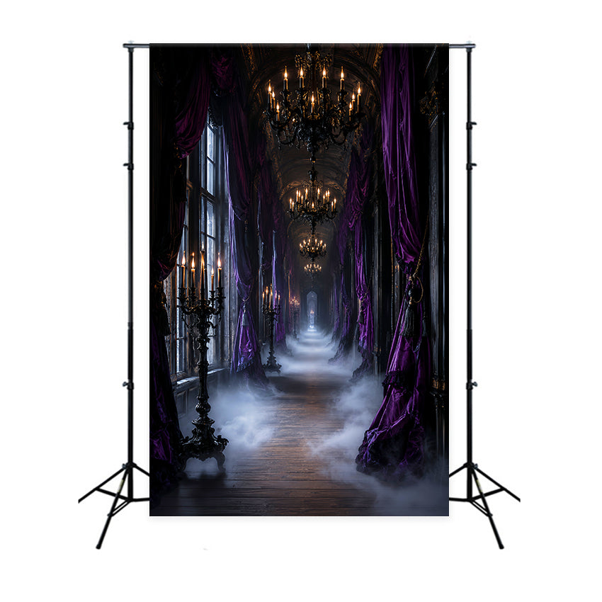 Halloween Themed Backdrops Purple Candle Gothic Hallway Halloween Backdrop Ideas LXX67-112