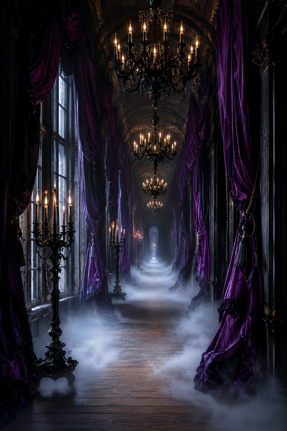 Halloween Themed Backdrops Purple Candle Gothic Hallway Halloween Backdrop Ideas LXX67-112