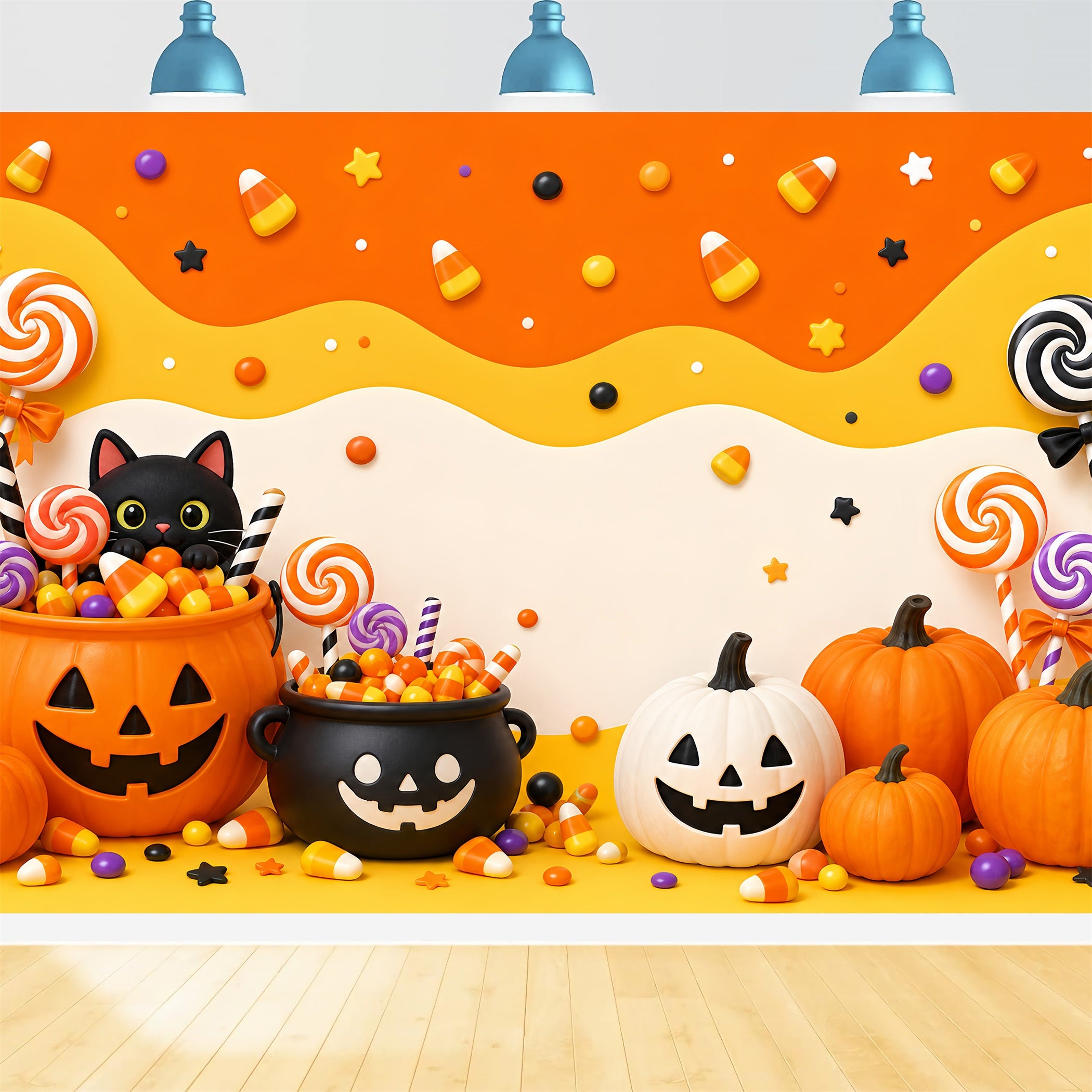 Cute Halloween Backdrops Candy Pumpkin Cat Party Halloween Backdrops Scene Setters LXX67-113
