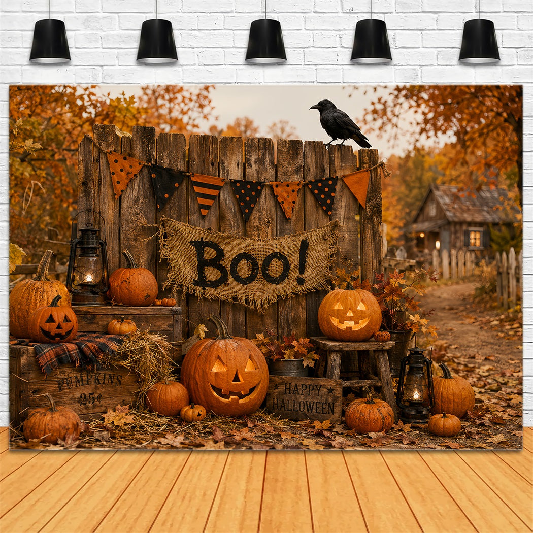 Halloween Backdrop For Photo Booth Rustic Boo Pumpkin Fence Cute Halloween Backdrop LXX67-118