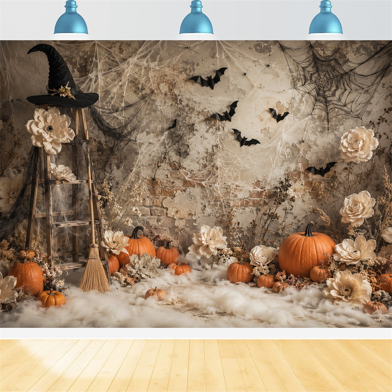 Halloween Pumpkin Backdrop Boho Witch Floral Pumpkins Halloween Photo Backdrop Ideas LXX67-119