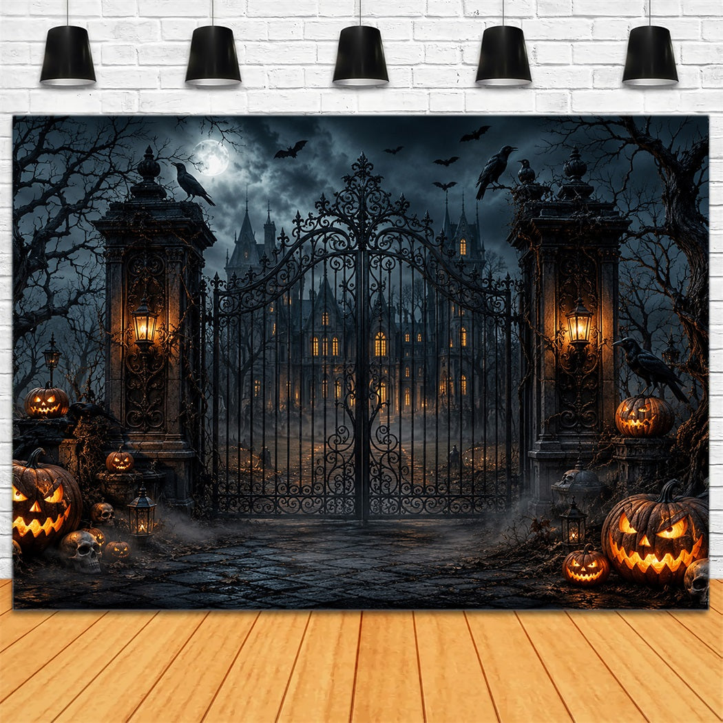 Halloween Outdoor Backdrop Gothic Mansion Pumpkin Gate Halloween Backdrops For Photos LXX67-121