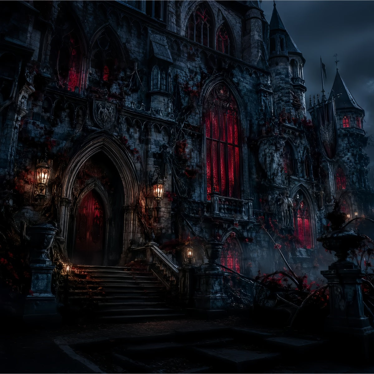 Halloween Castle Backdrop Dark House Red Windows Large Halloween Backdrop LXX67-126