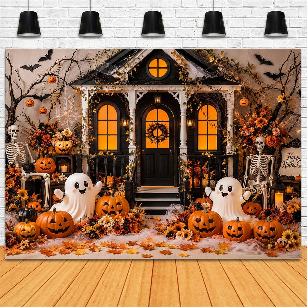 Fall Halloween Backdrop Cute Ghost Pumpkin Porch Scary Halloween Backdrops LXX67-127