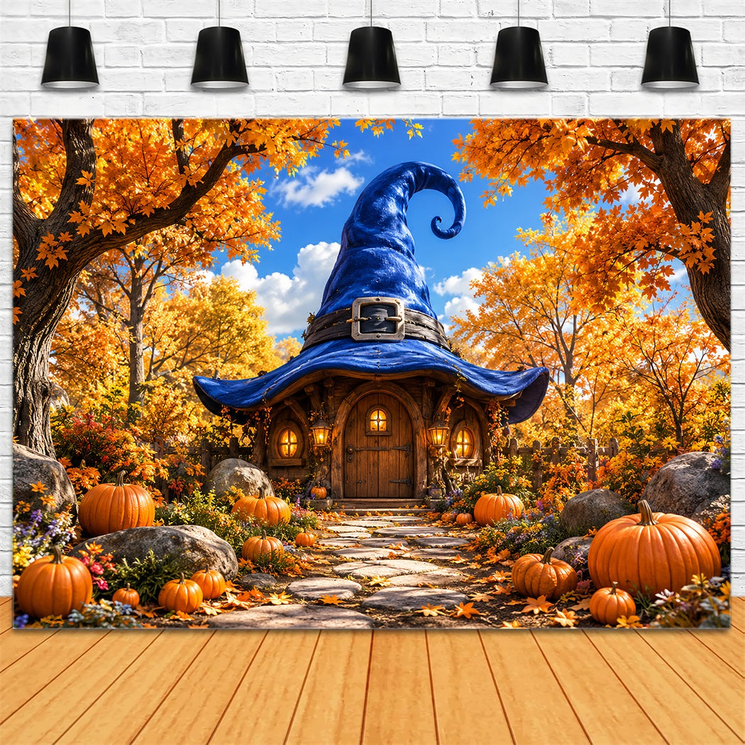 Halloween Cardboard Backdrops Autumn Witch Hat Cottage Halloween Photography Backdrop LXX67-129