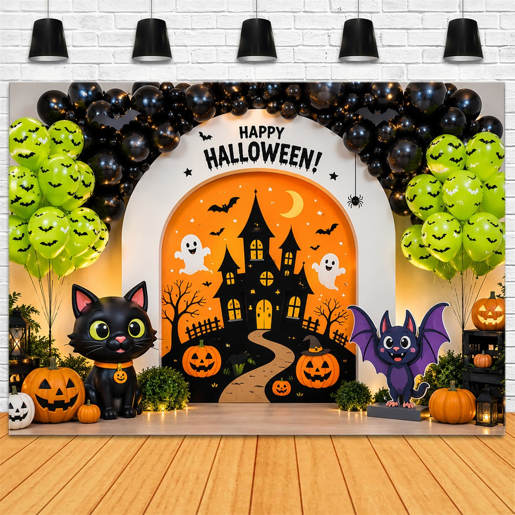 Backdrop Halloween Photo Booth Cute Cat Balloon Party Halloween Party Photo Backdrop LXX67-130