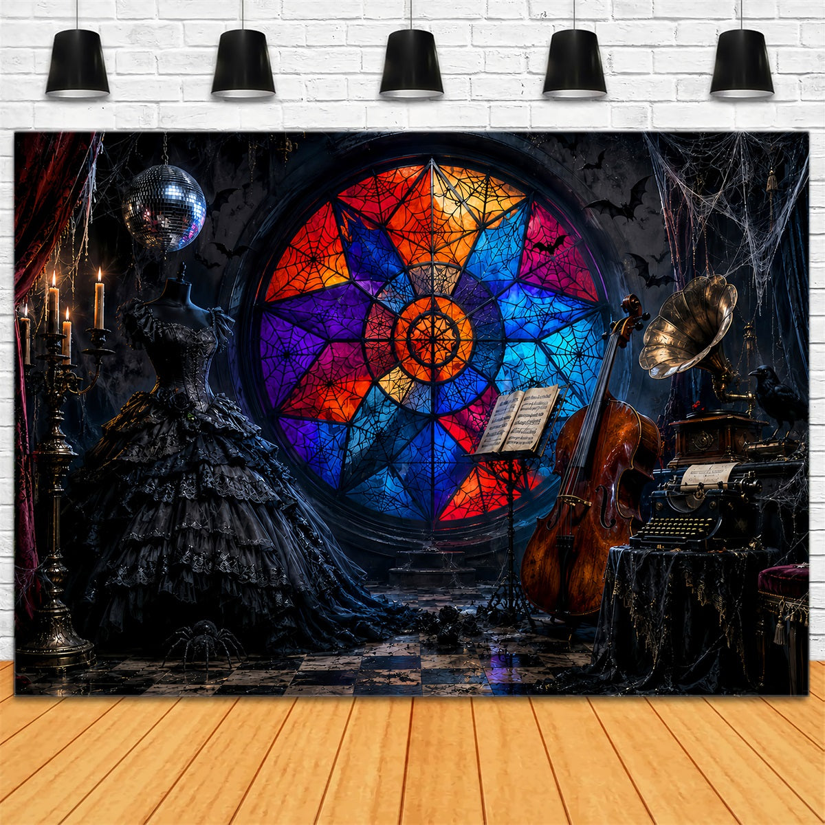 Scary Halloween Backdrop Ideas Gothic Stained Glass Music Halloween Photoshoot Backdrop LXX67-137