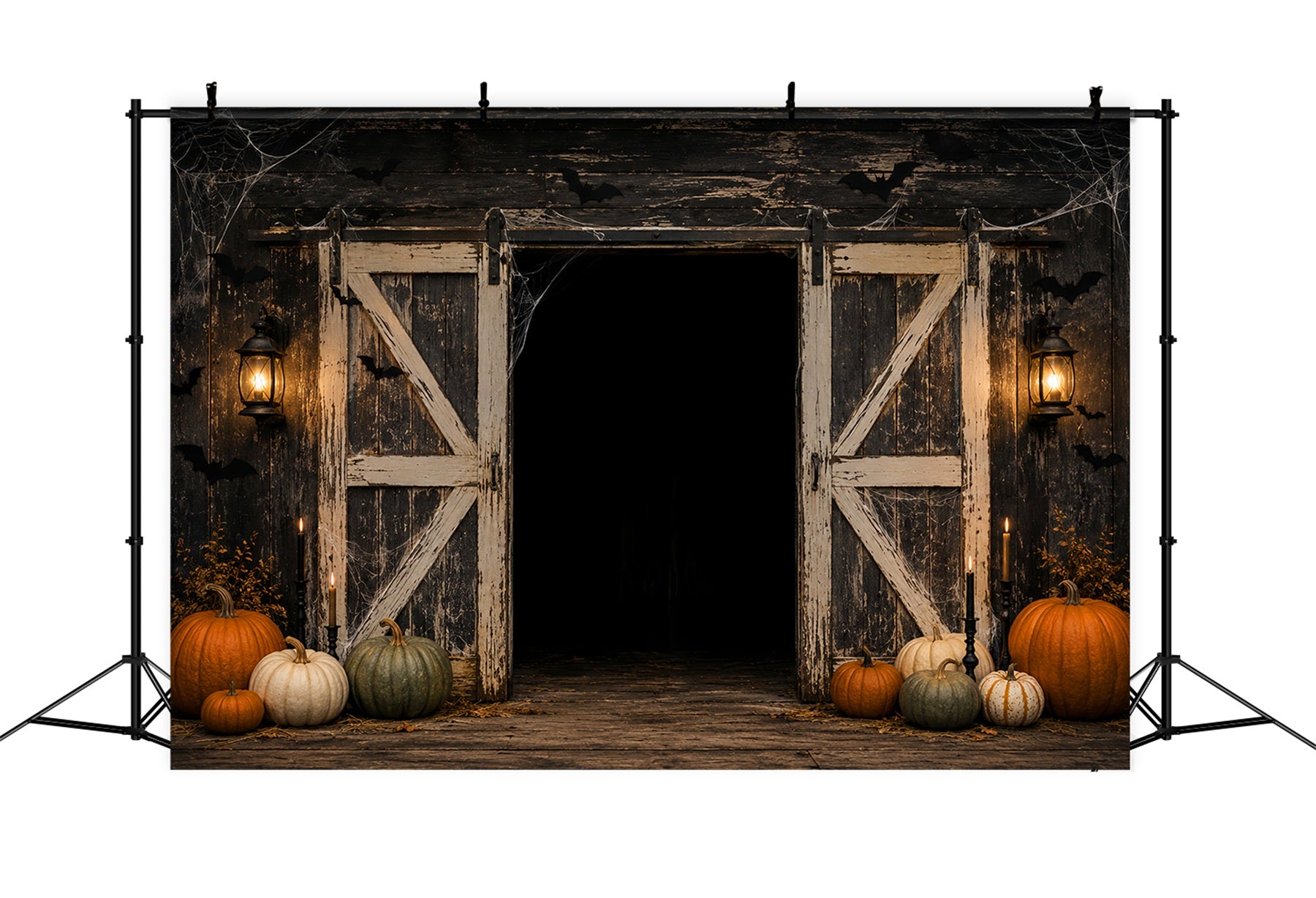 Halloween Scene Backdrop Rustic Pumpkin Barn Door Backdrop For Halloween LXX67-155