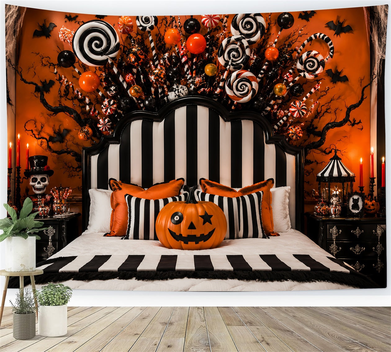Halloween Party Picture Backdrop Striped Candy Pumpkin Bedroom Halloween Backdrop LXX67-160