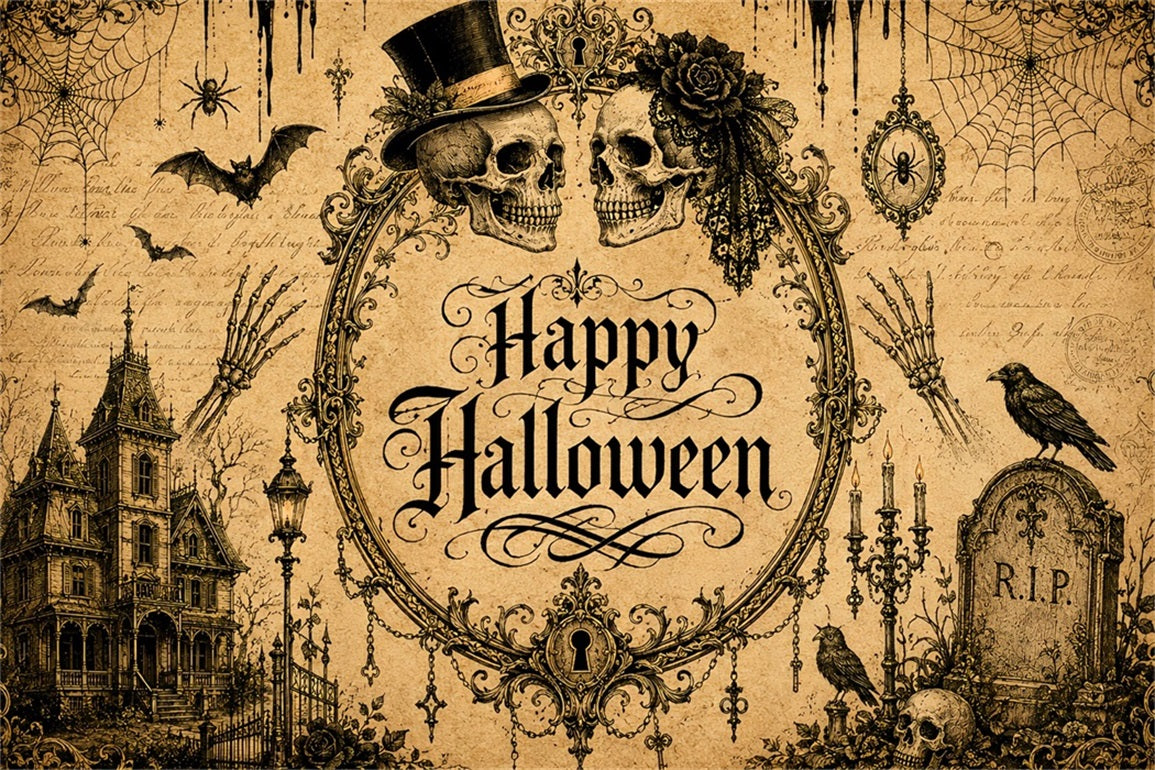 Halloween Wedding Backdrop Vintage Skull Gothic Couples Halloween Photo Backdrop LXX67-162