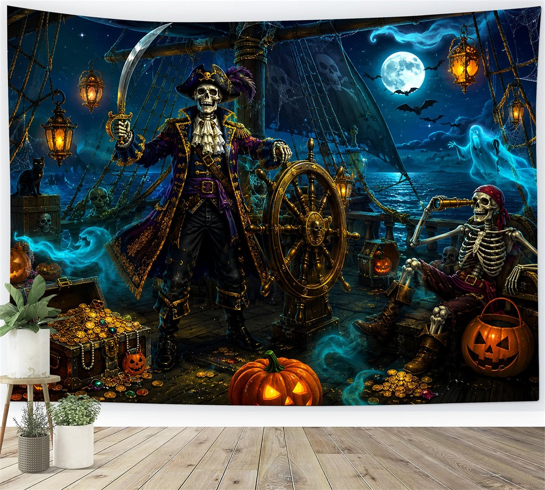 Halloween Theme Backdrop Skeleton Pirate Treasure Ship Halloween Backdrop For Photos LXX67-163