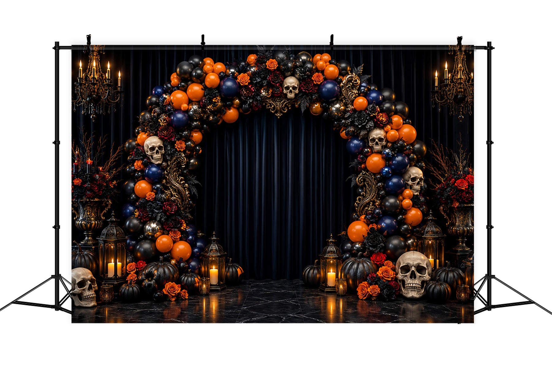 Photo Booth Halloween Backdrop Ideas Skull Rose Balloon Arch Halloween Picture Backdrop LXX67-174