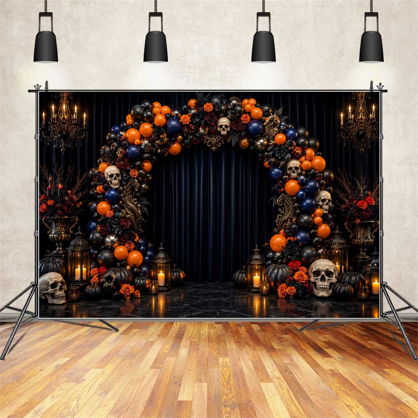 Photo Booth Halloween Backdrop Ideas Skull Rose Balloon Arch Halloween Picture Backdrop LXX67-174