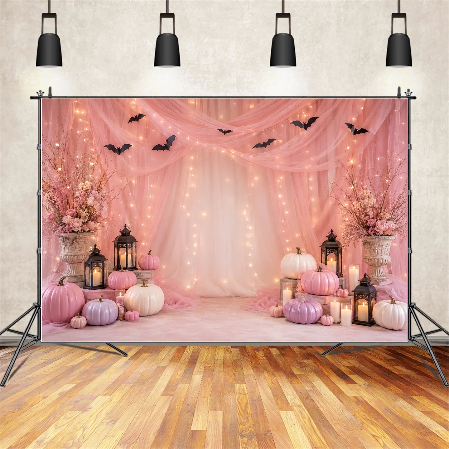 Backdrop Halloween Photo Booth Pink Pumpkin Drapery Display Halloween Party Photo Backdrop LXX67-179