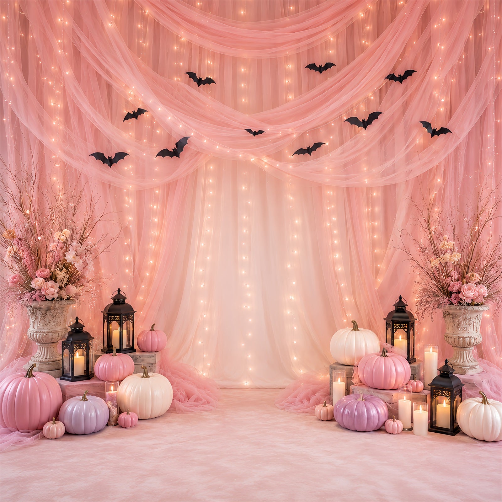 Backdrop Halloween Photo Booth Pink Pumpkin Drapery Display Halloween Party Photo Backdrop LXX67-179