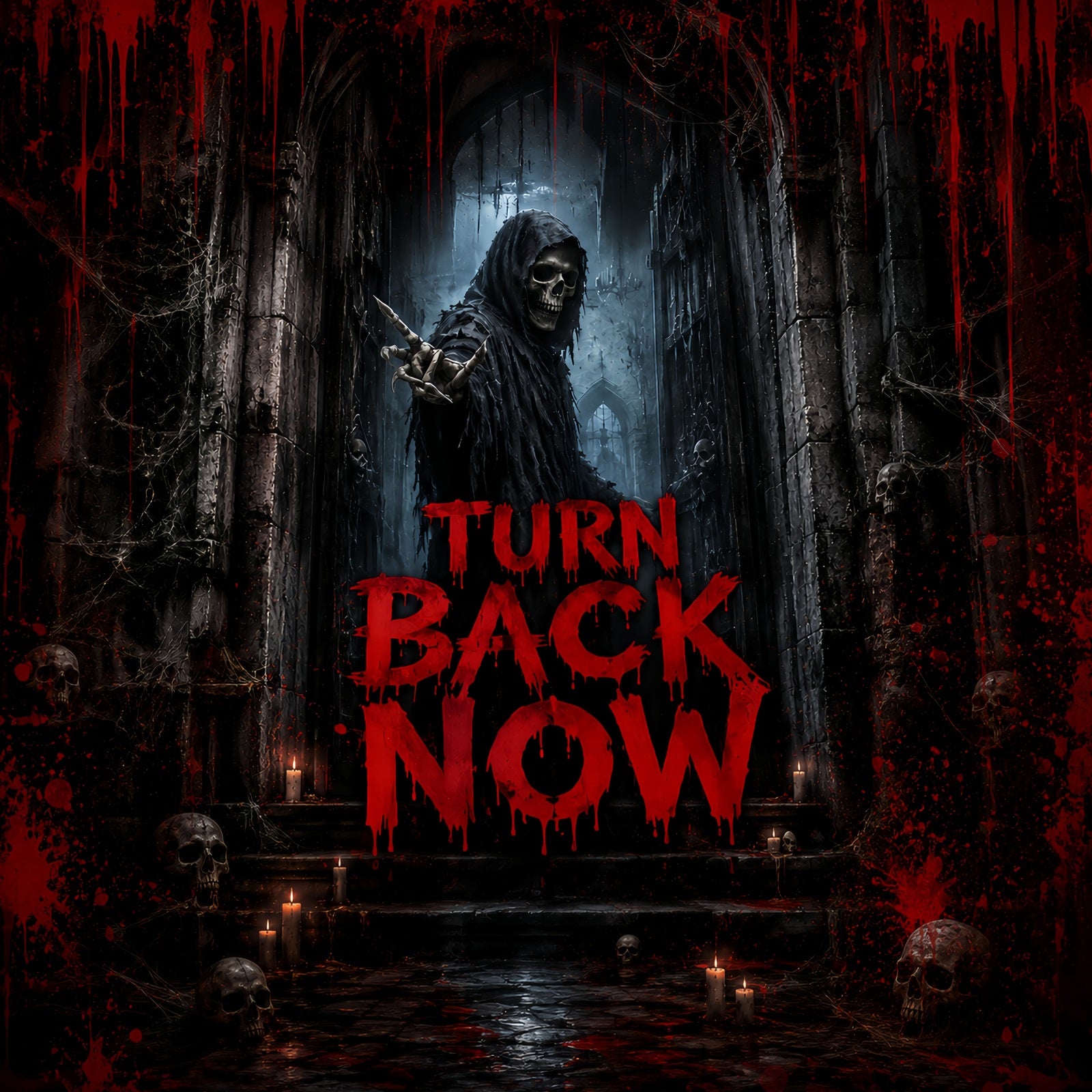 Halloween Spooky Backdrop Bloody Reaper Gothic Warning Spooky Halloween Backdrops LXX67-183