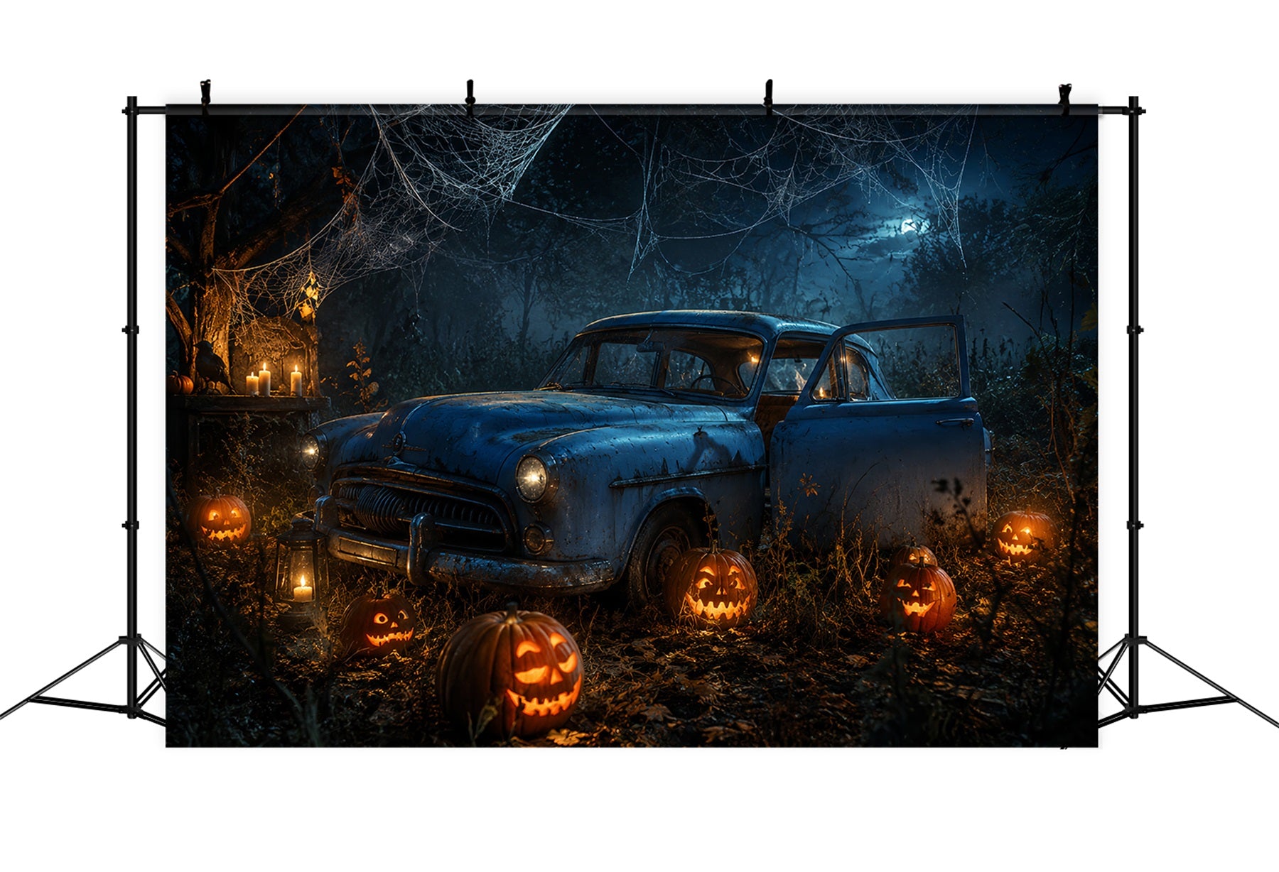 Halloween Garage Backdrop Abandoned Pumpkin Forest Car Backdrops For Halloween LXX67-184