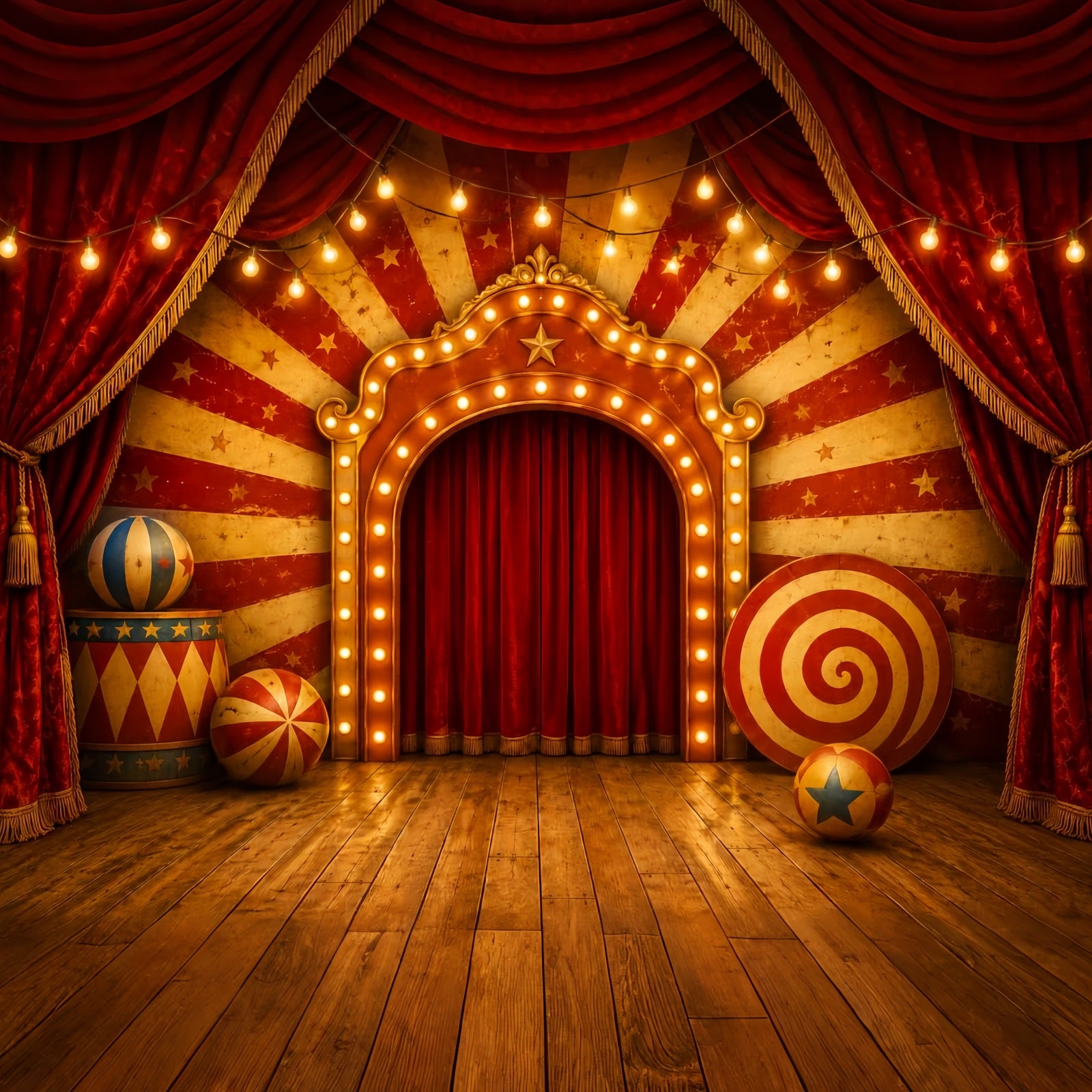 Halloween Stage Backdrop Vintage Circus Stage Entrance Halloween Photography Backdrops LXX67-194