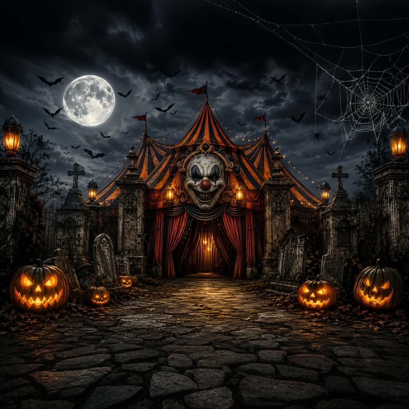 Halloween Carnival Backdrop Sinister Clown Graveyard Circus DIY Halloween Backdrop LXX67-199