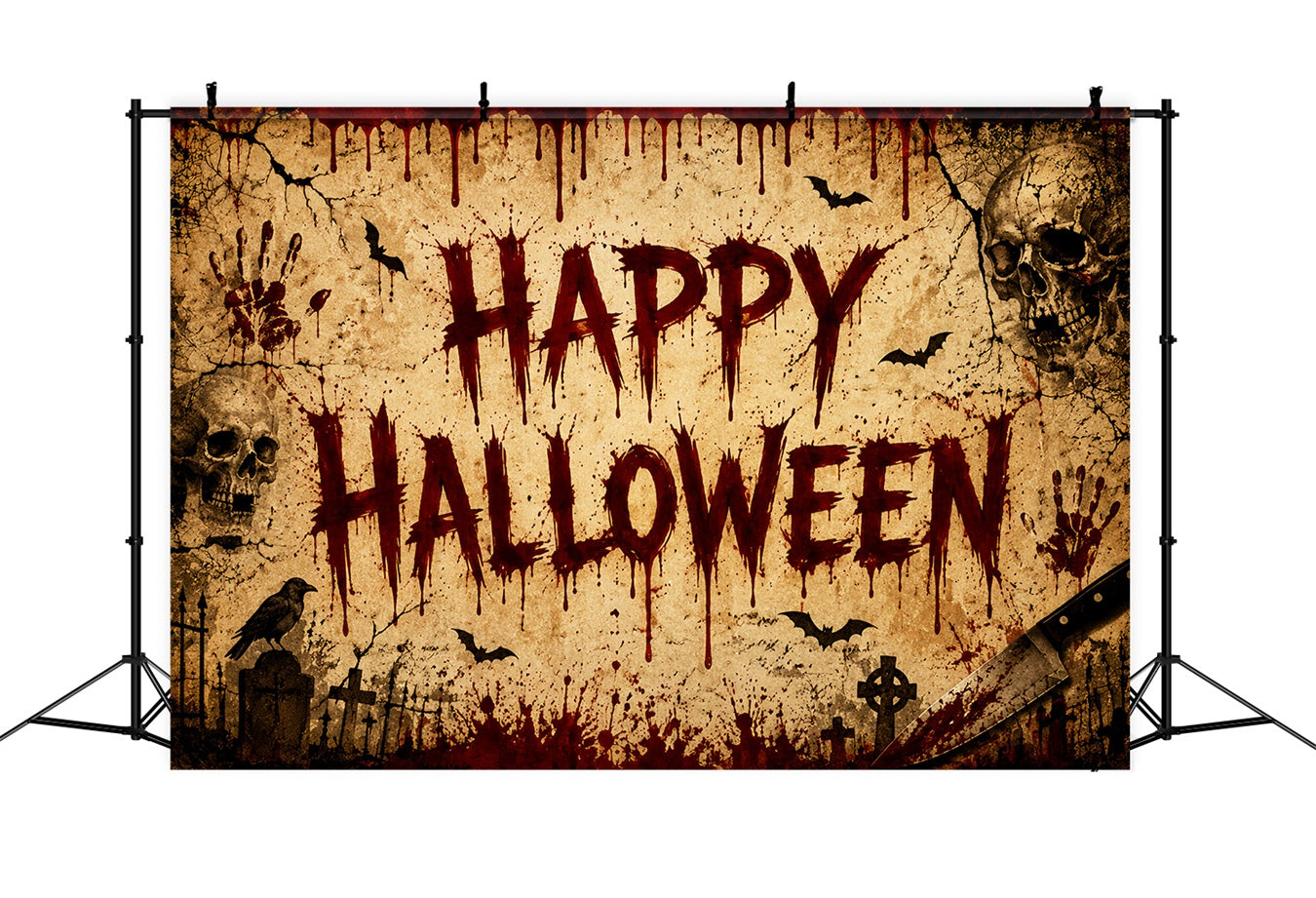 Halloween Bloody Backdrop Parchment Skulls Bat Handprints Halloween Backdrops LXX67-2