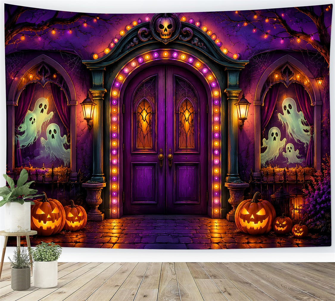 Halloween Cardboard Backdrops Purple Ghost Arch Entrance Halloween Photography Backdrop LXX67-20