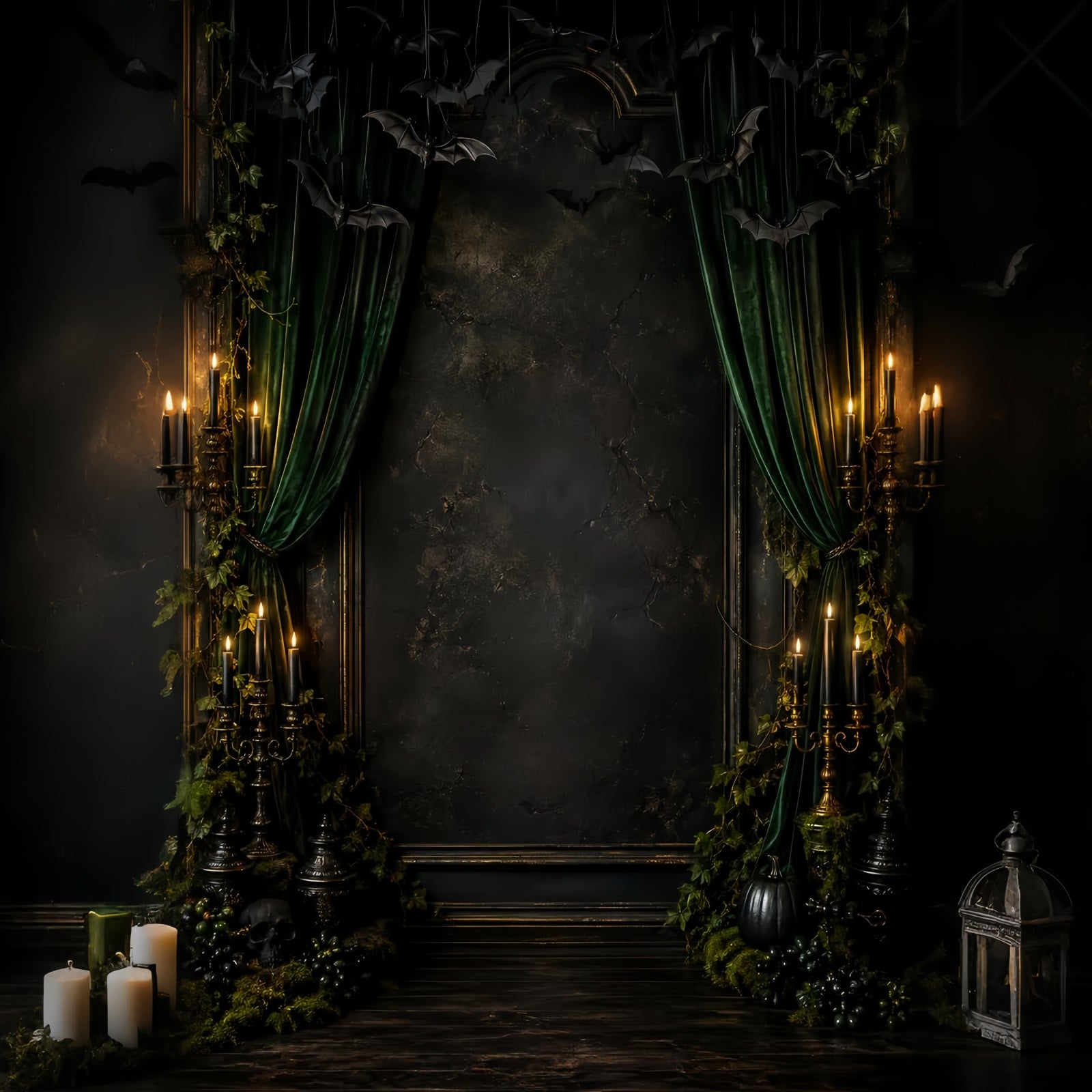 Halloween Scene Backdrop Emerald Bat Candle Chamber Backdrop For Halloween LXX67-205