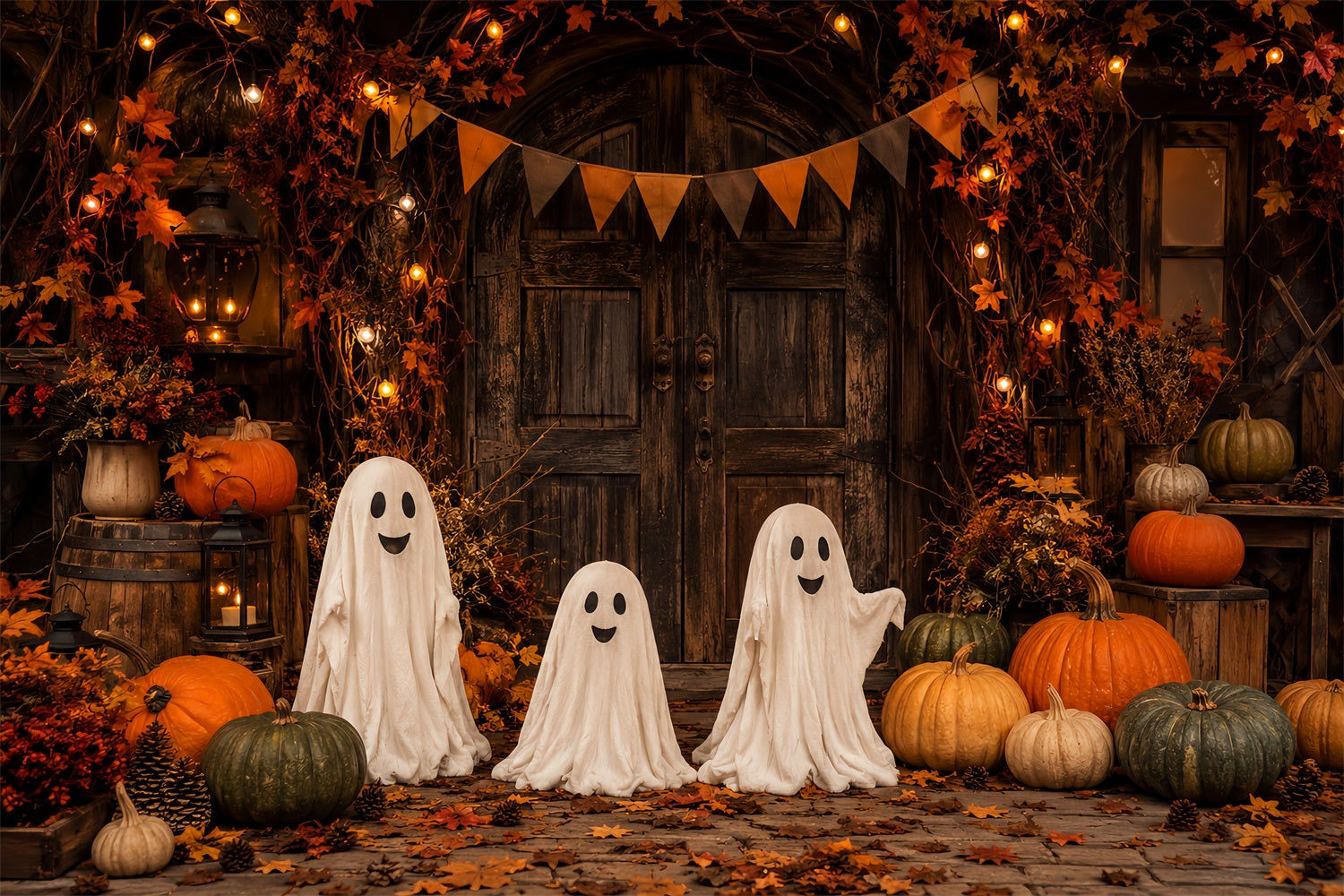Haunted Mansion Backdrop Rustic Ghost Pumpkin Doorway Gothic Backdrop LXX67-214