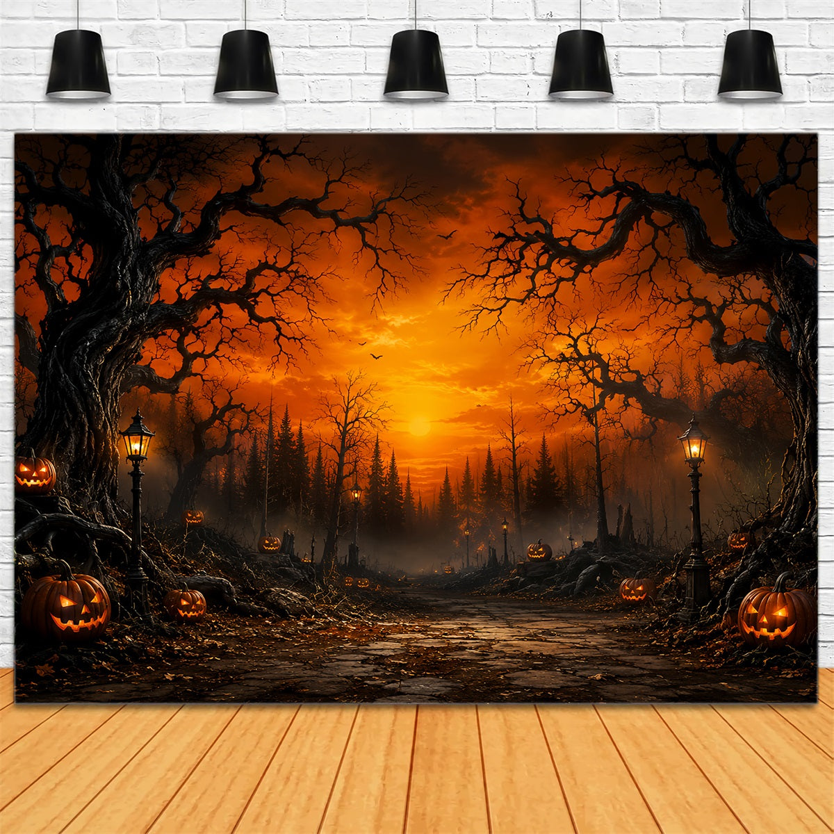 Spooky Forest Backdrop Sunset Pumpkin Woods Path Spooky Backdrop LXX67-217