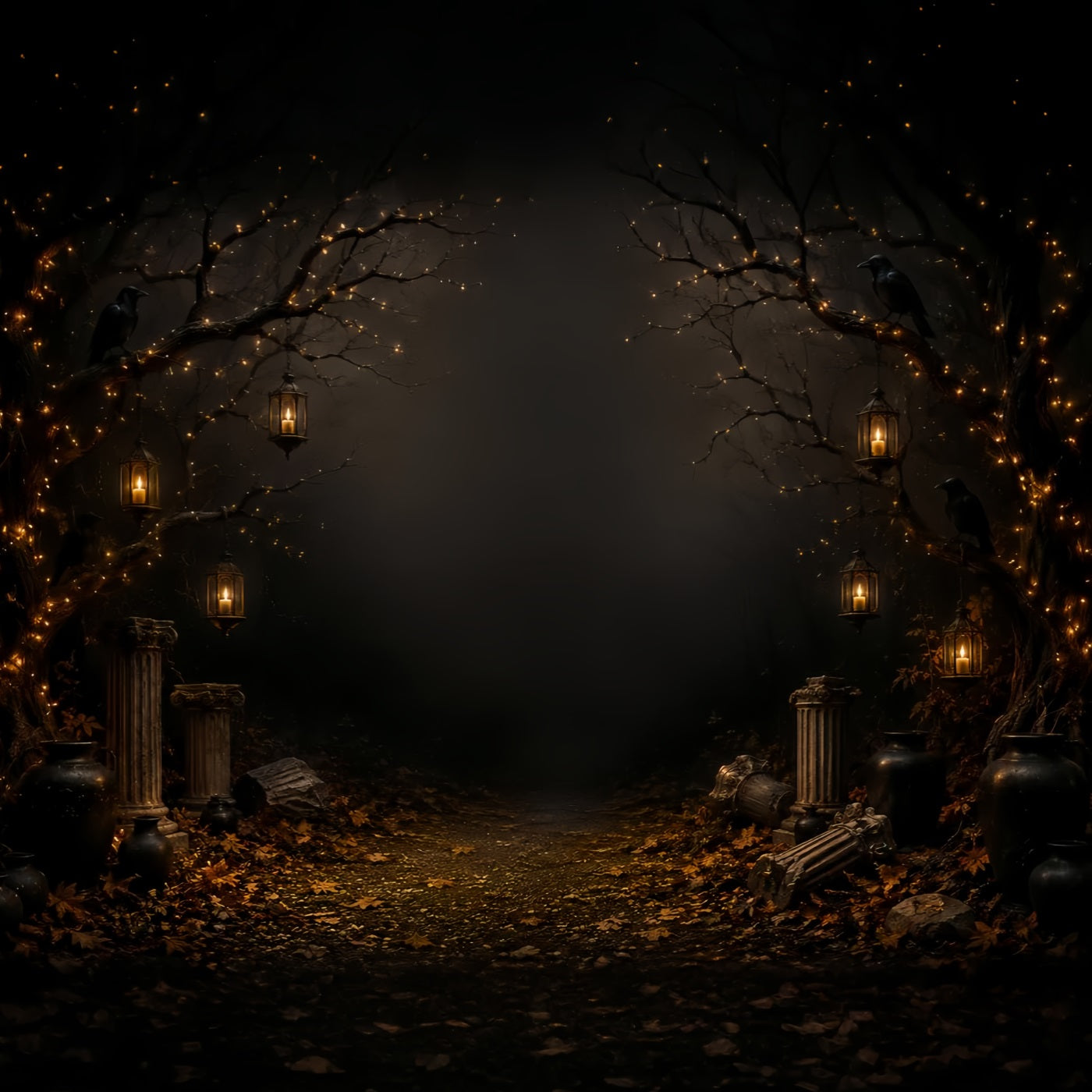 Ghost Backdrop Candlelit Raven Forest Path Gothic Photo Backdrop LXX67-221
