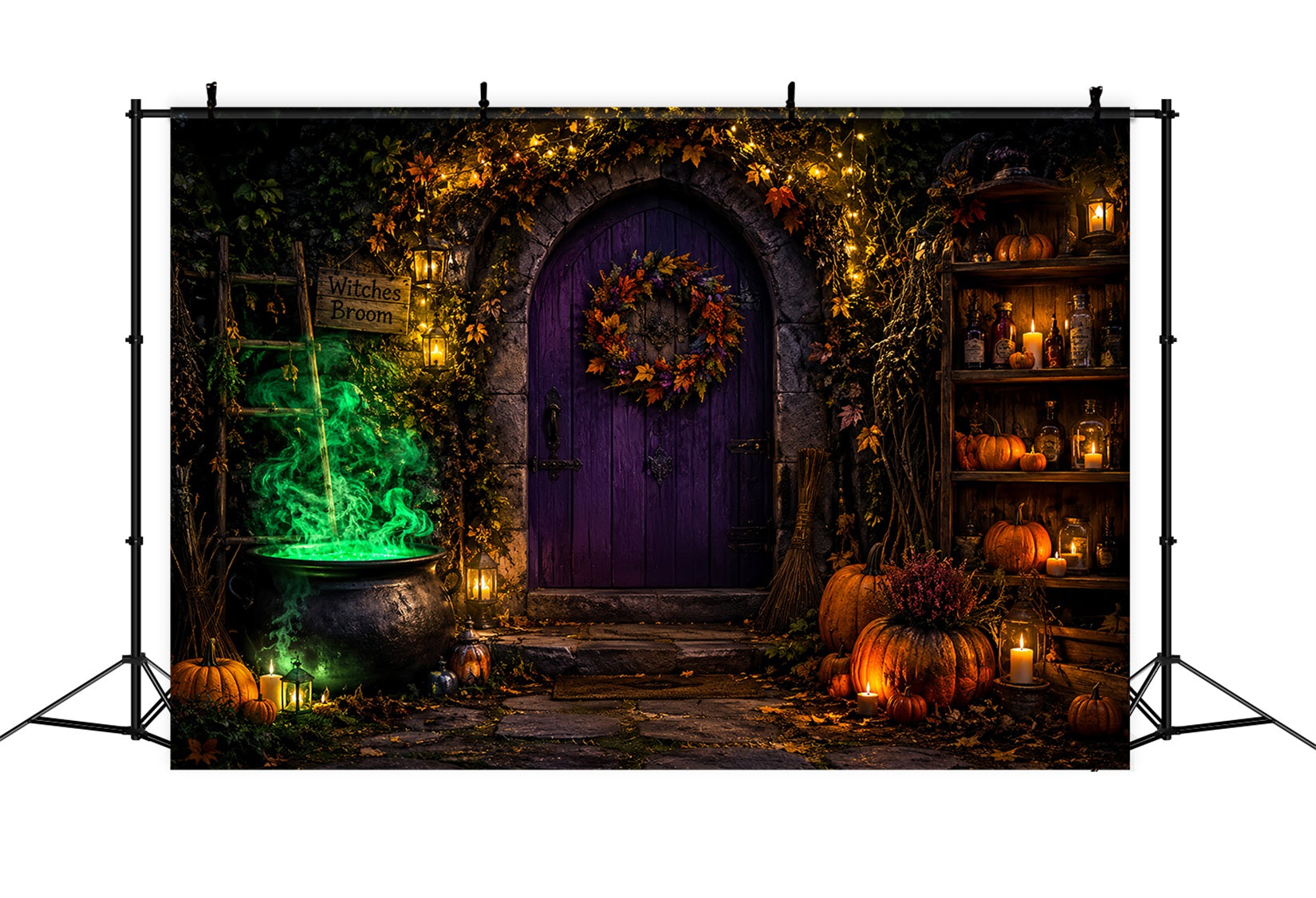 Witch Backdrop Glowing Cauldron Doorway Gothic Backdrops LXX67-223