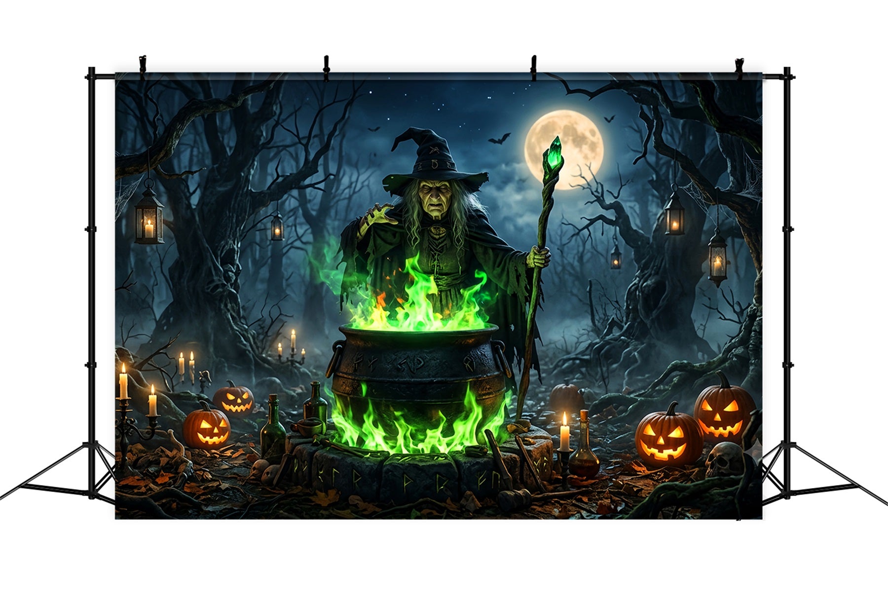 Witchy Backdrop Moonlit Witch Cauldron Ritual Horror Backdrop LXX67-225