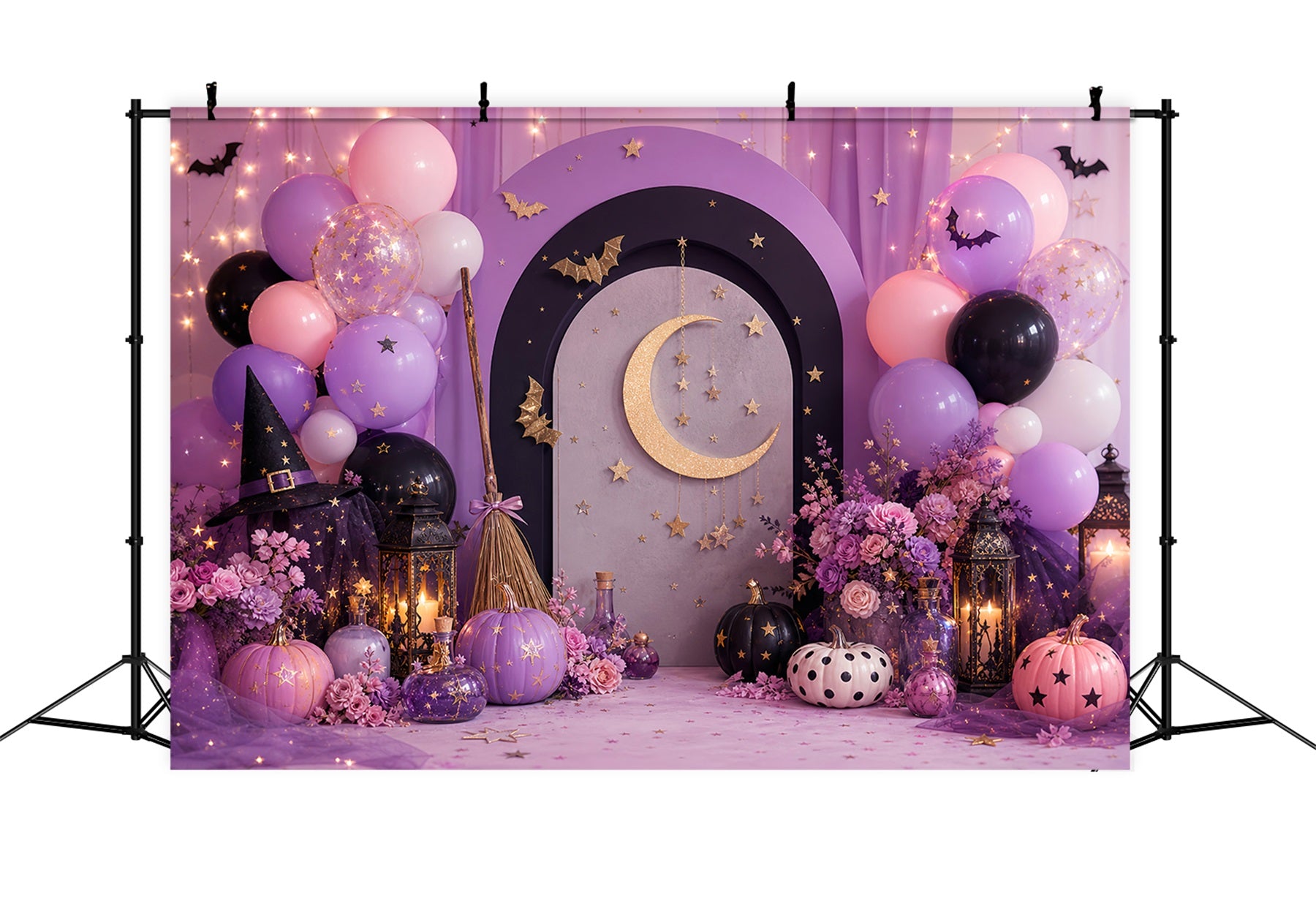 Pumpkin Patch Photo Backdrop Golden Crescent Witch Party Halloween Party Backdrop LXX67-227