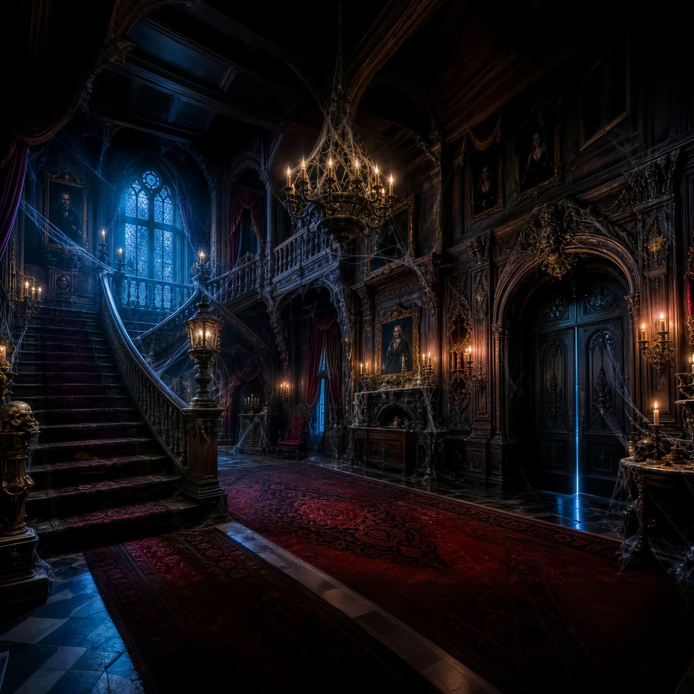 Haunted House Photo Backdrop Cobweb Gothic Manor Hall Halloween Photo Backdrop Ideas LXX67-229