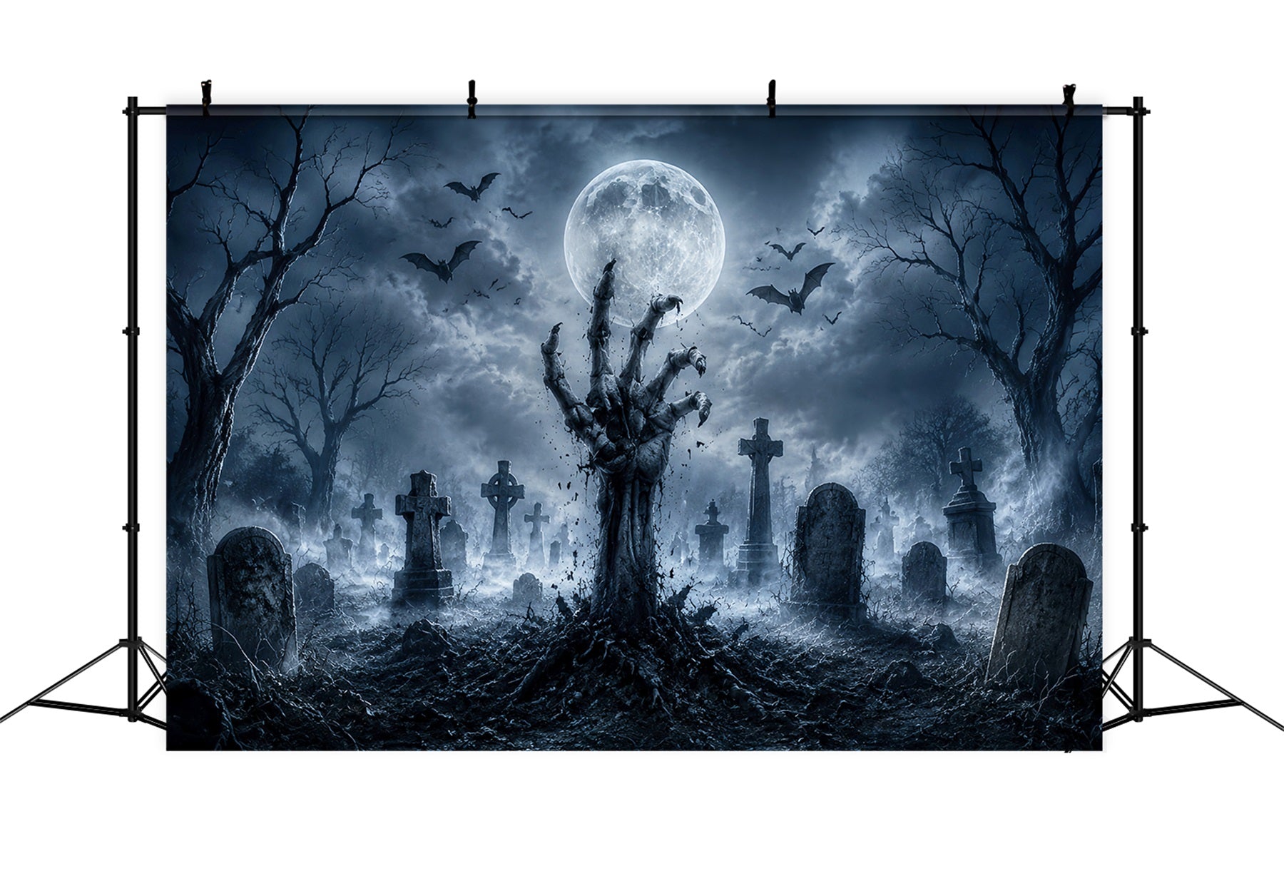 Halloween Graveyard Backdrops Zombie Hand Moonlit Graveyard Photo Booth Halloween Backdrop LXX67-23