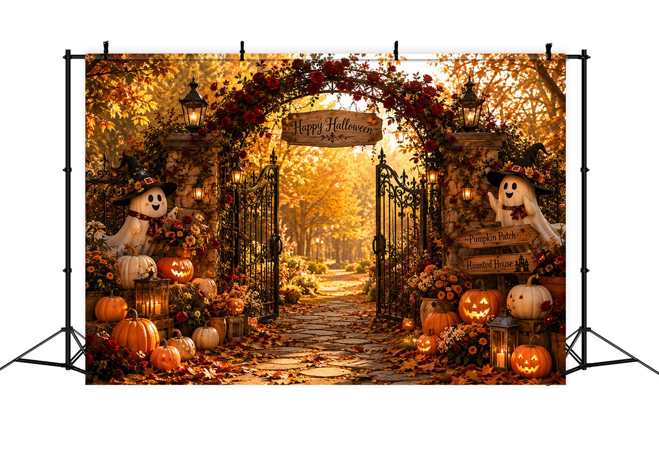 Pumpkin Photo Backdrop Autumn Rose Ghost Gateway Scary Backdrop LXX67-232
