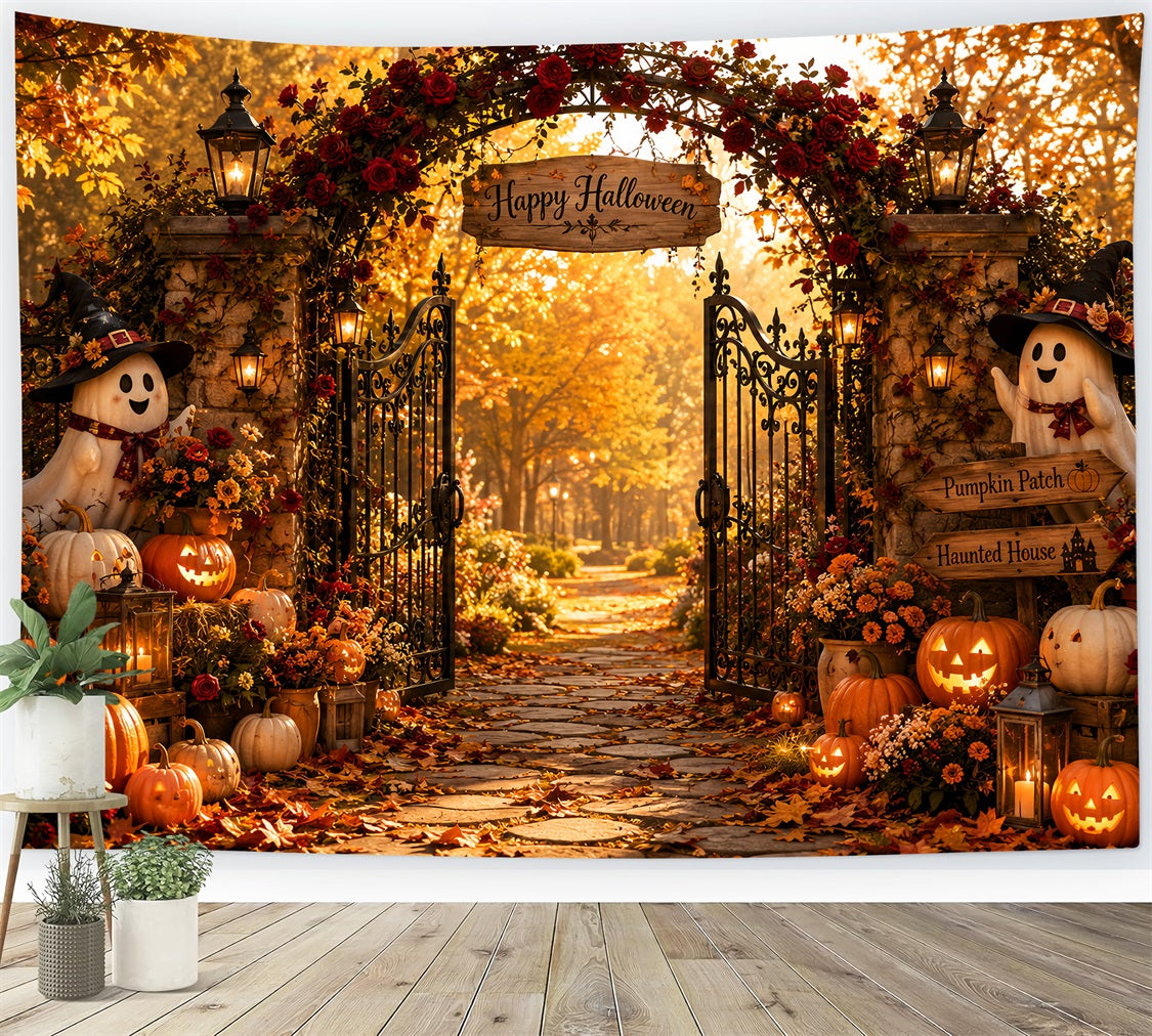 Pumpkin Photo Backdrop Autumn Rose Ghost Gateway Scary Backdrop LXX67-232
