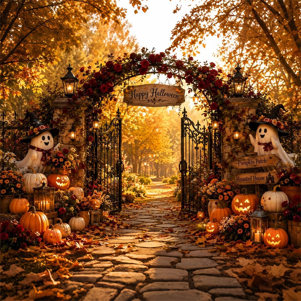 Pumpkin Photo Backdrop Autumn Rose Ghost Gateway Scary Backdrop LXX67-232