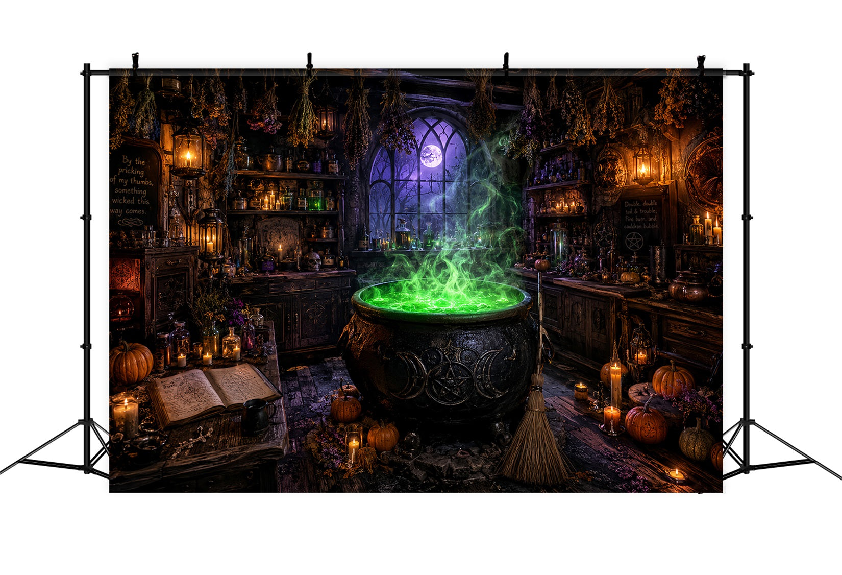Halloween Witch Backdrop Green Cauldron Workshop Halloween Party Photo Backdrop LXX67-241