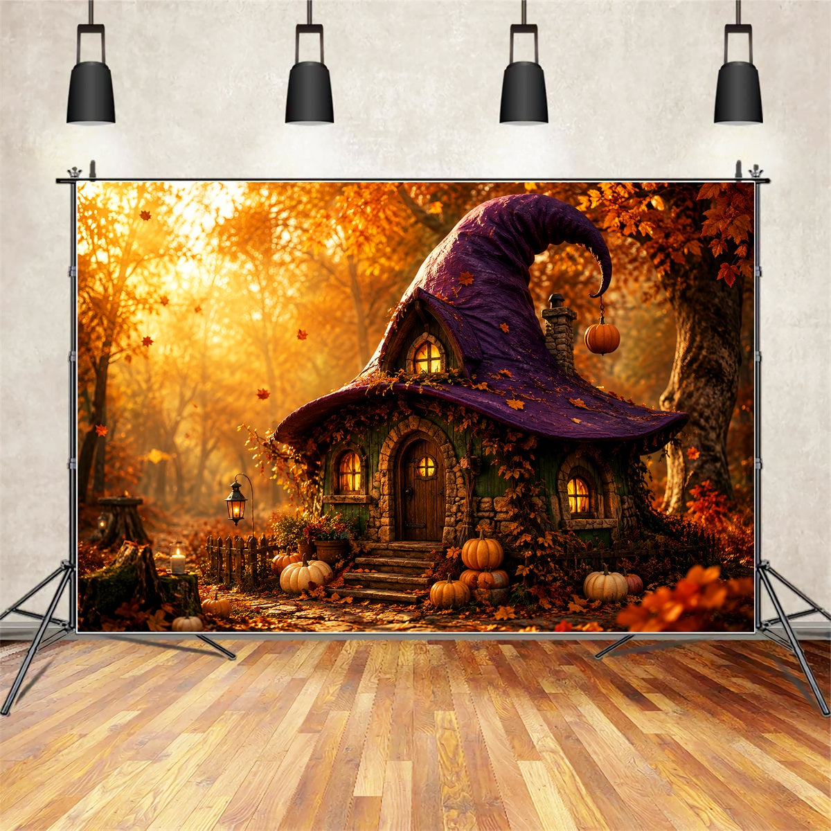 Witch House Backdrop Autumn Witch Hat Cottage Spooky Photo Backdrop LXX67-249