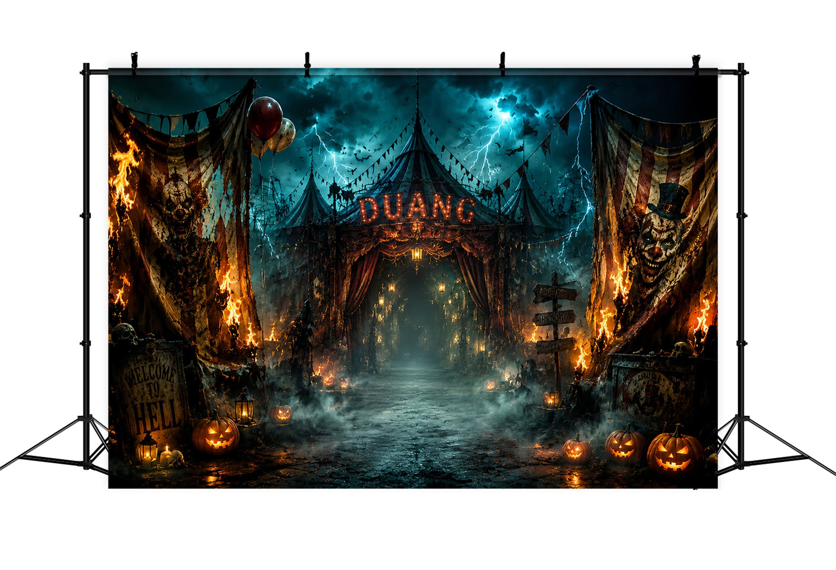 Halloween Spooky Backdrop Burning Haunted Circus Entrance Spooky Halloween Backdrops LXX67-25