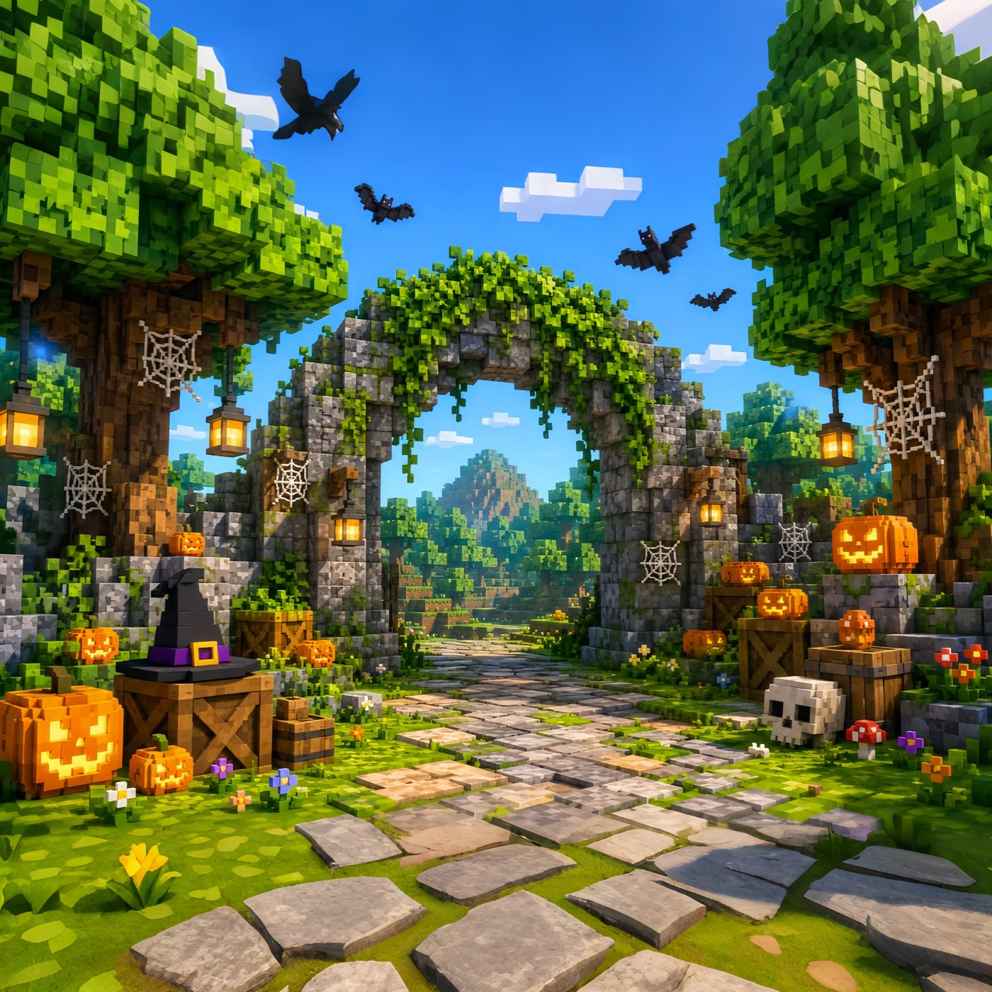 Fall Pumpkin Backdrop Pixel Pumpkin Ruins Gateway Backdrops For Halloween LXX67-253